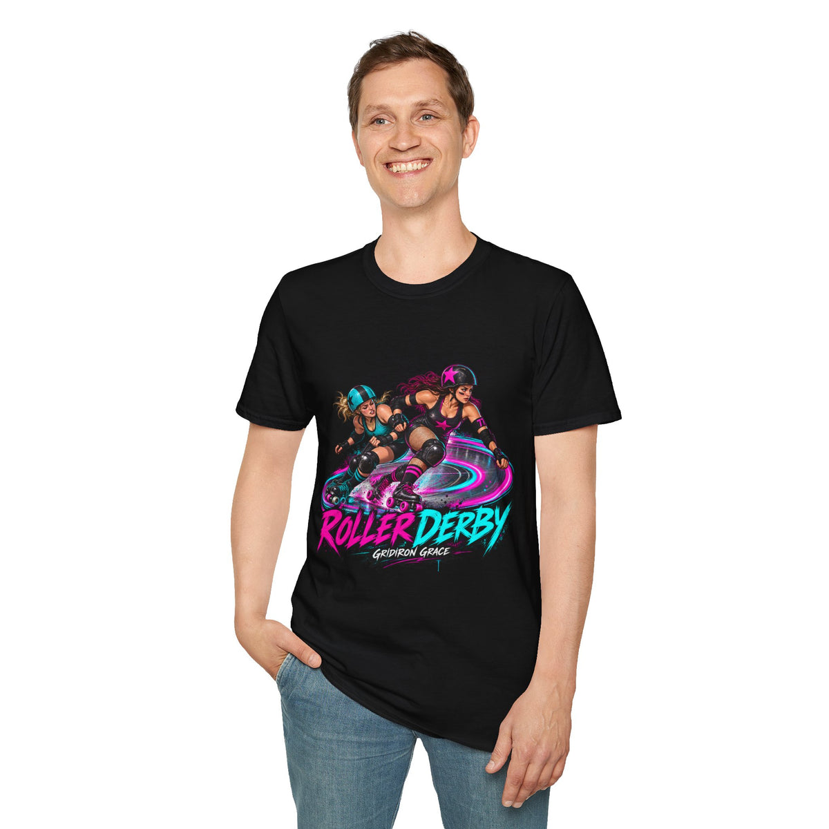 Roller Derby Graphic T-Shirt — Neon Skate Team “Roller Derby” Design
