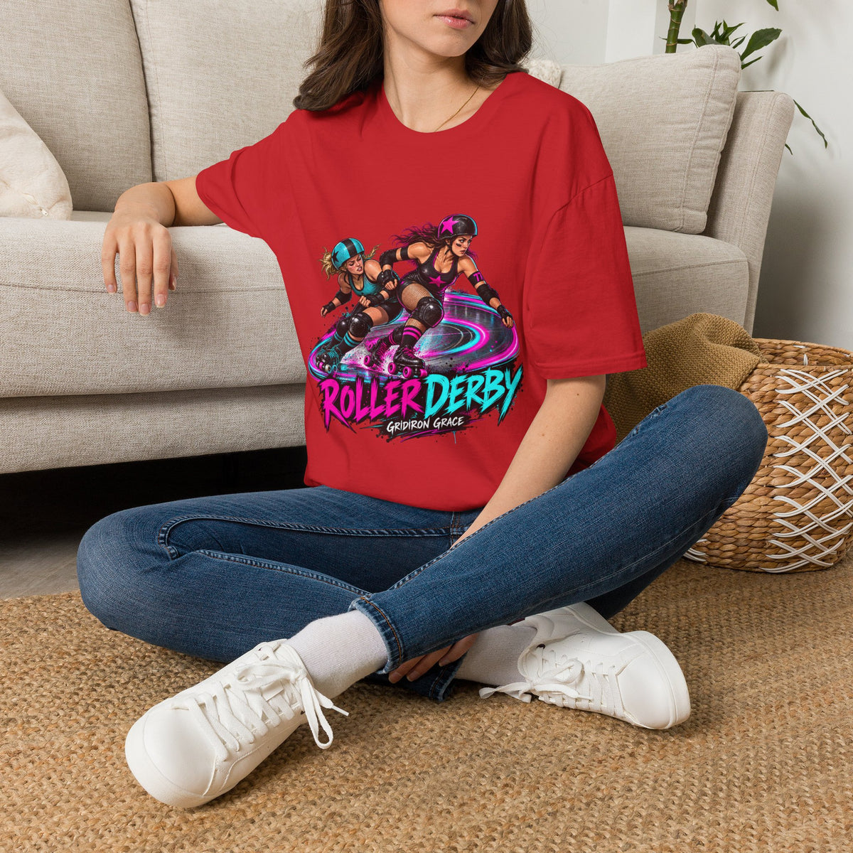Roller Derby Graphic T-Shirt — Neon Skate Team “Roller Derby” Design
