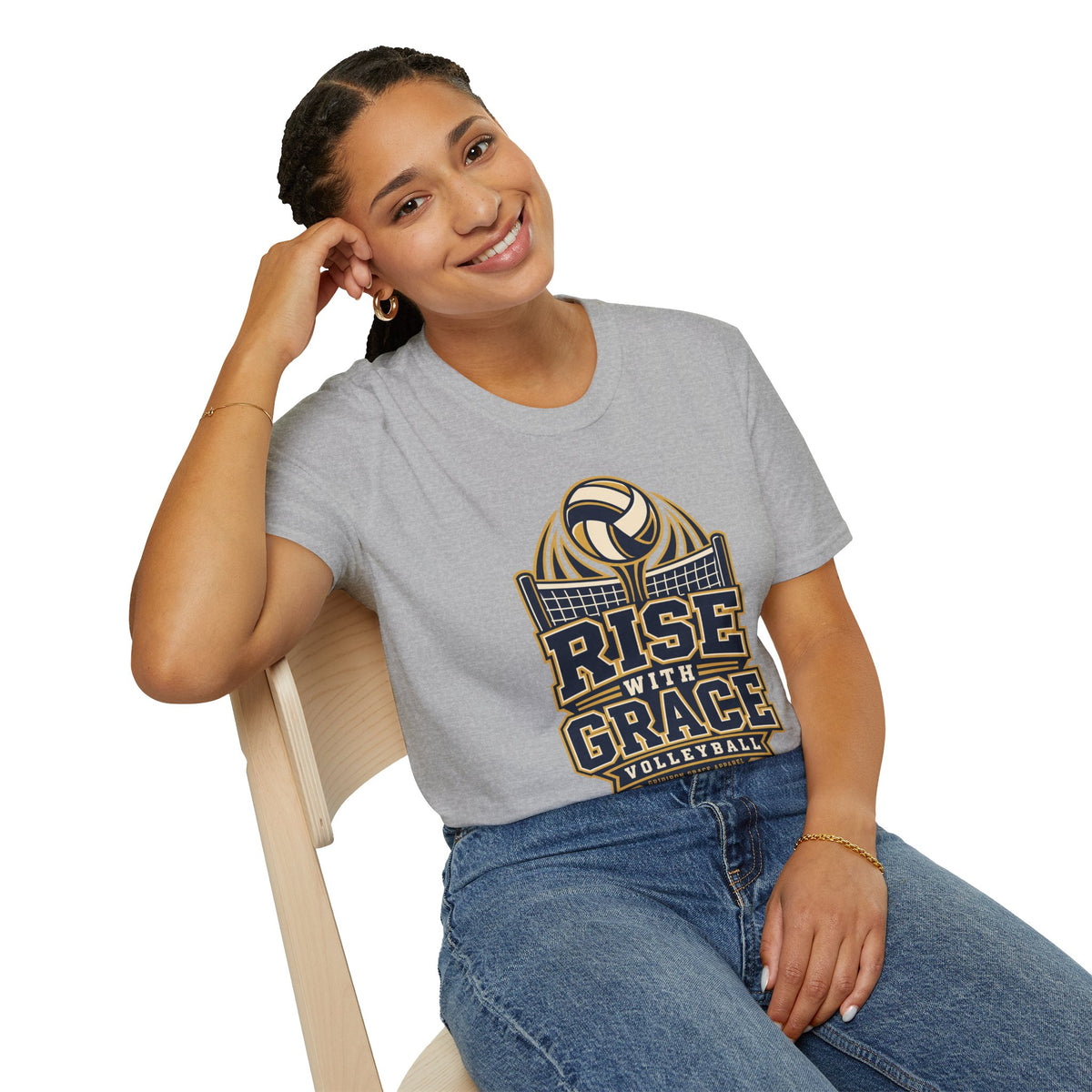 Volleyball "Rise With Grace" T-Shirt — Athletic Team Tee for Players & Fans