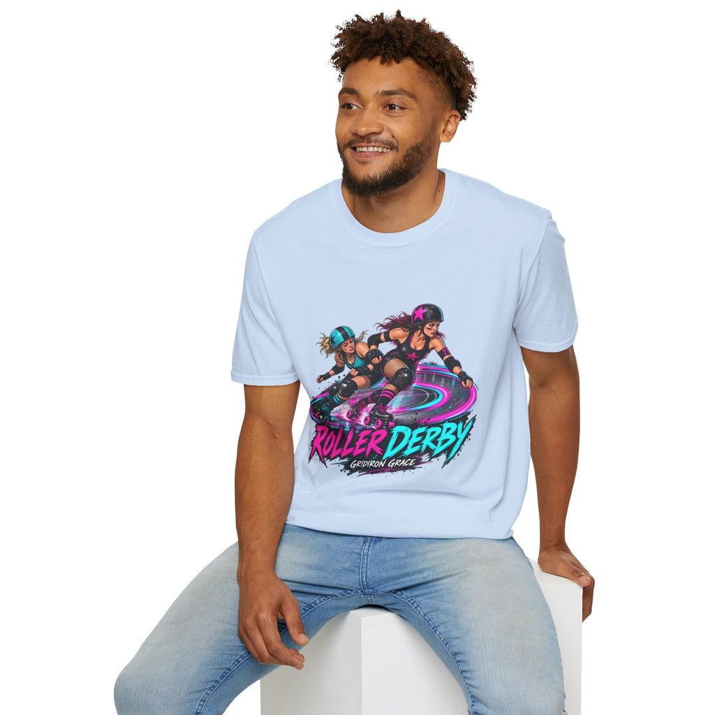 Roller Derby Graphic T-Shirt — Neon Skate Team “Roller Derby” Design