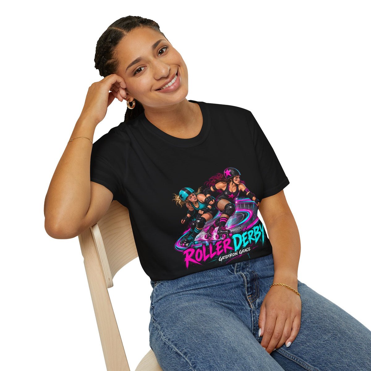 Roller Derby Graphic T-Shirt — Neon Skate Team “Roller Derby” Design