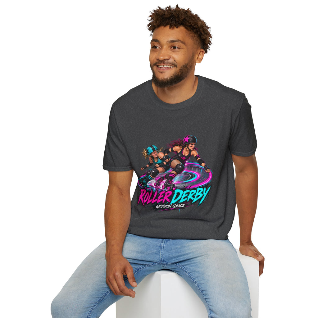 Roller Derby Graphic T-Shirt — Neon Skate Team “Roller Derby” Design