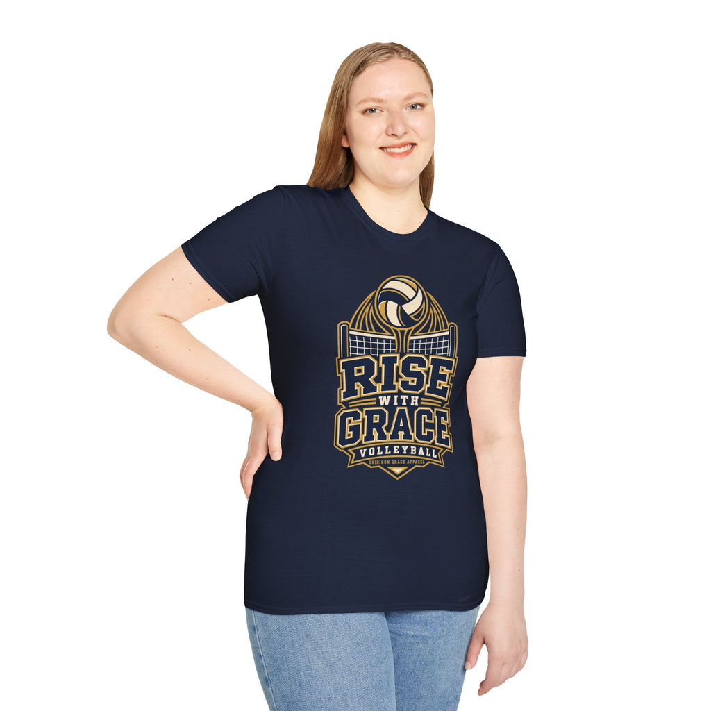Volleyball "Rise With Grace" T-Shirt — Athletic Team Tee for Players & Fans