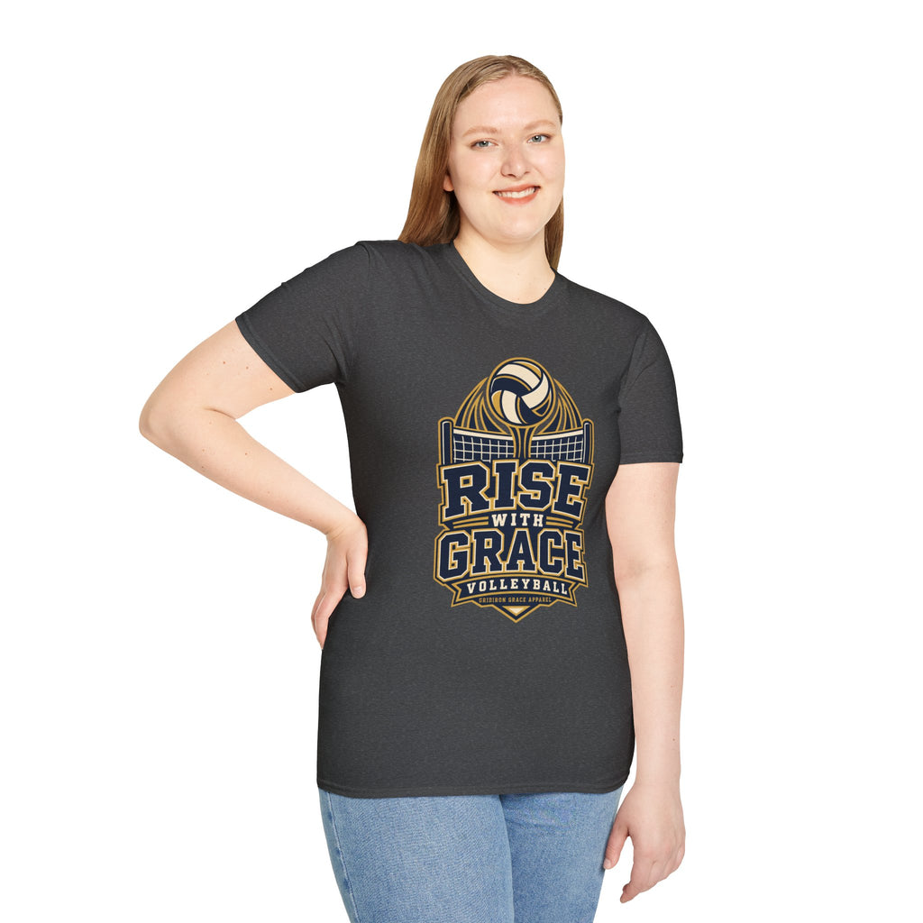 Volleyball "Rise With Grace" T-Shirt — Athletic Team Tee for Players & Fans