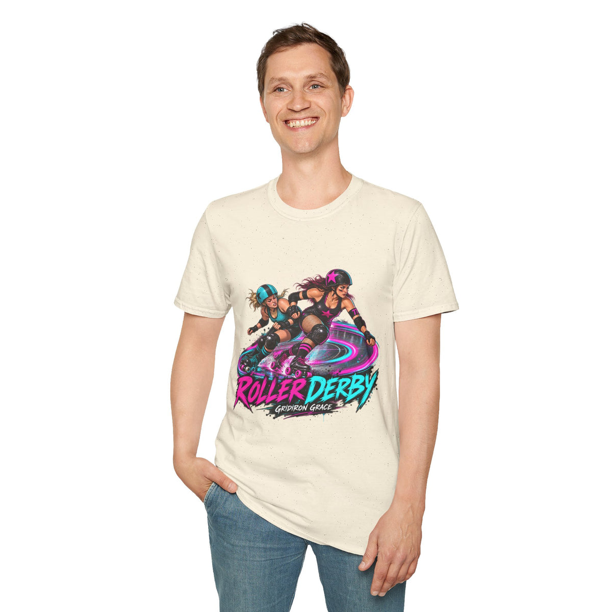 Roller Derby Graphic T-Shirt — Neon Skate Team “Roller Derby” Design