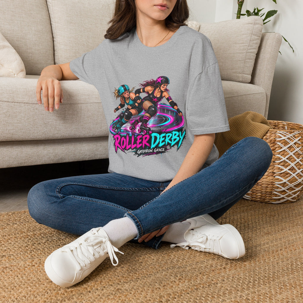 Roller Derby Graphic T-Shirt — Neon Skate Team “Roller Derby” Design