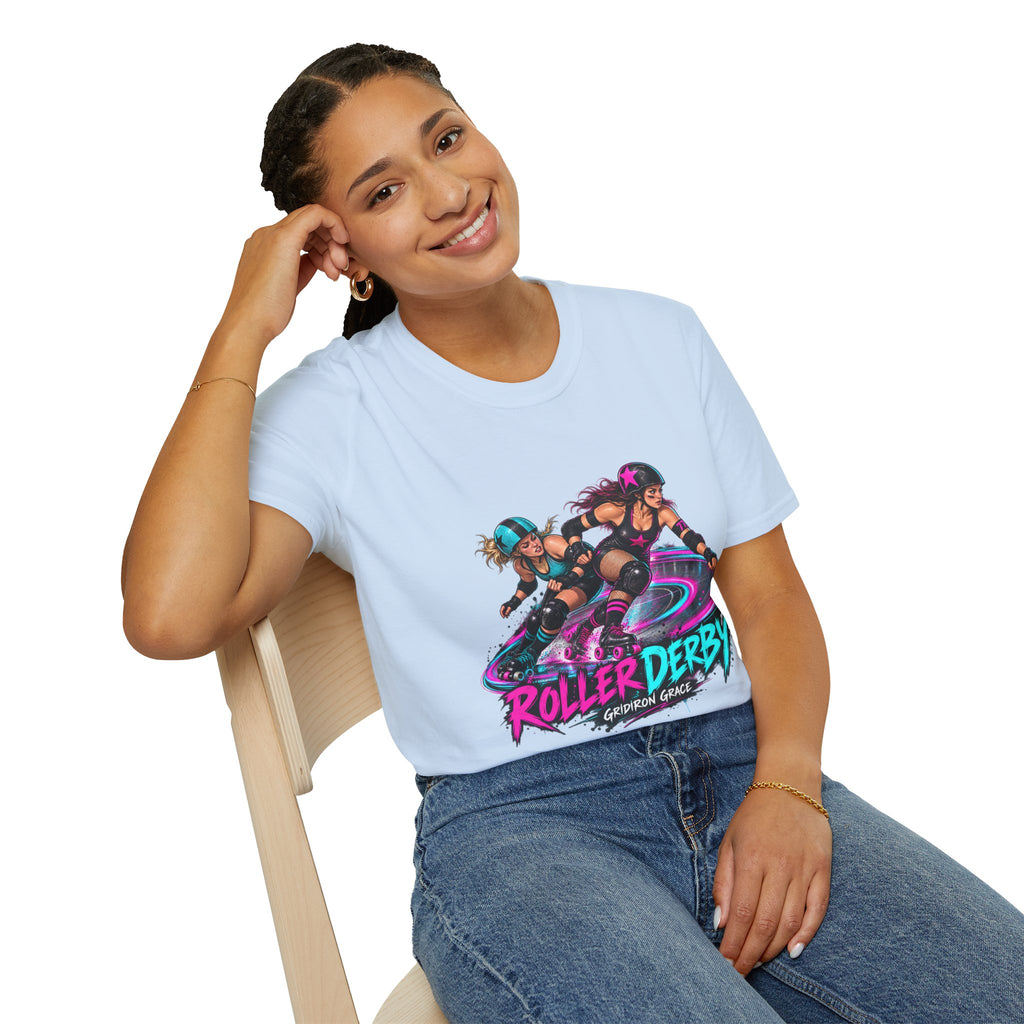 Roller Derby Graphic T-Shirt — Neon Skate Team “Roller Derby” Design