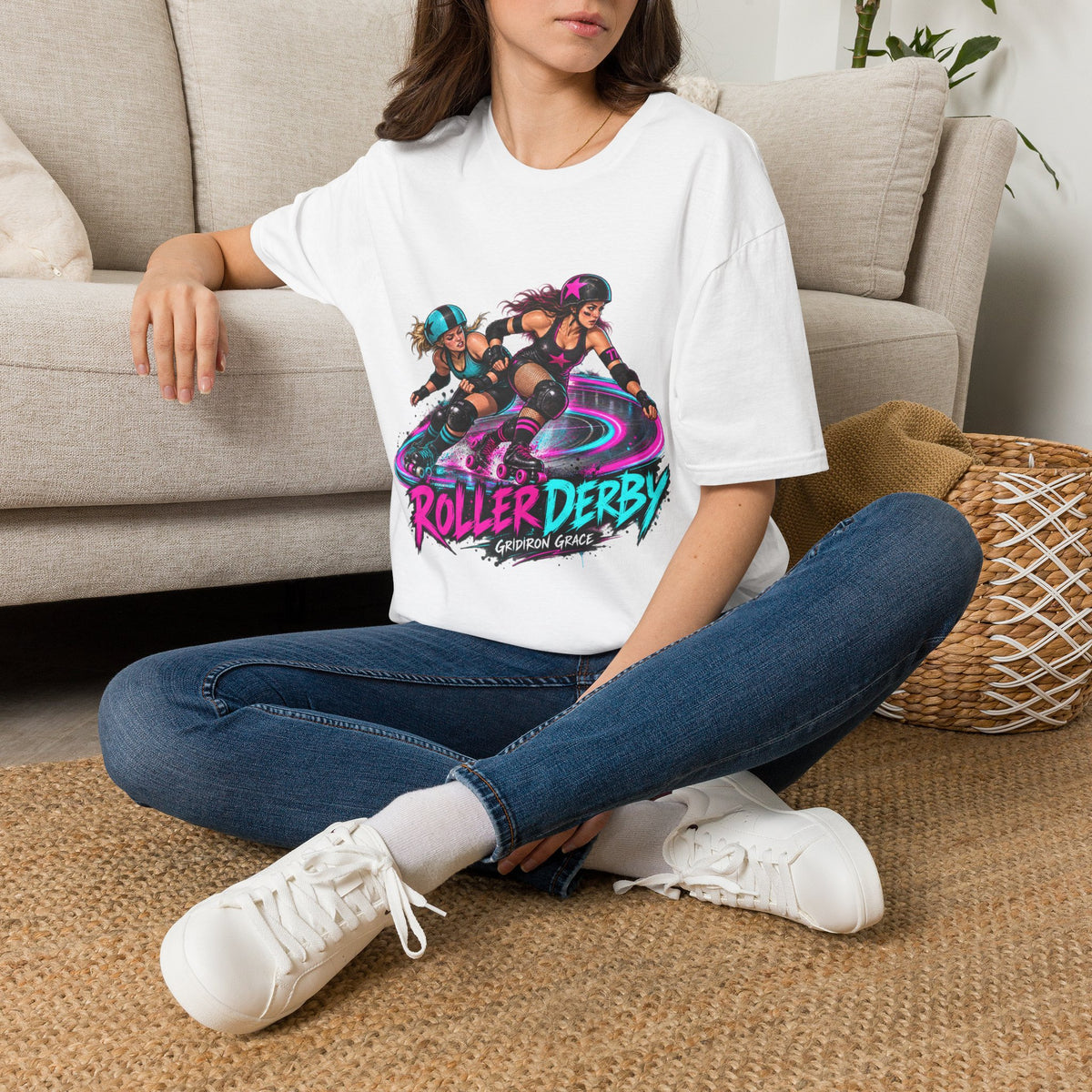 Roller Derby Graphic T-Shirt — Neon Skate Team “Roller Derby” Design