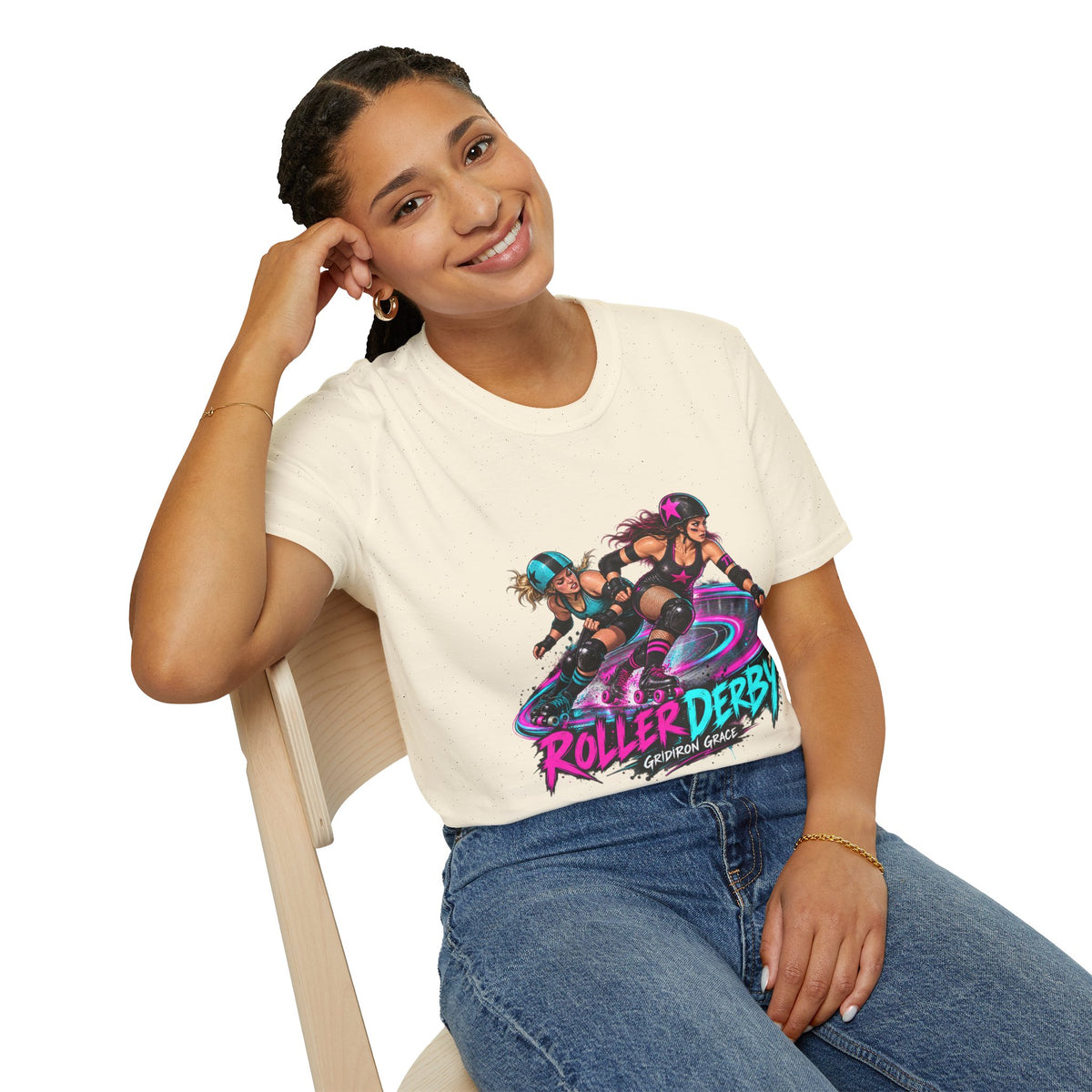 Roller Derby Graphic T-Shirt — Neon Skate Team “Roller Derby” Design