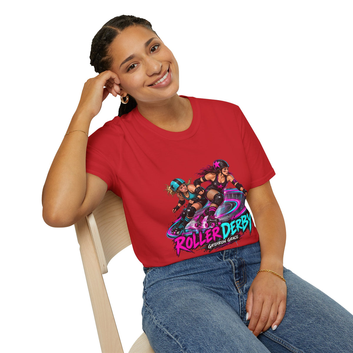 Roller Derby Graphic T-Shirt — Neon Skate Team “Roller Derby” Design