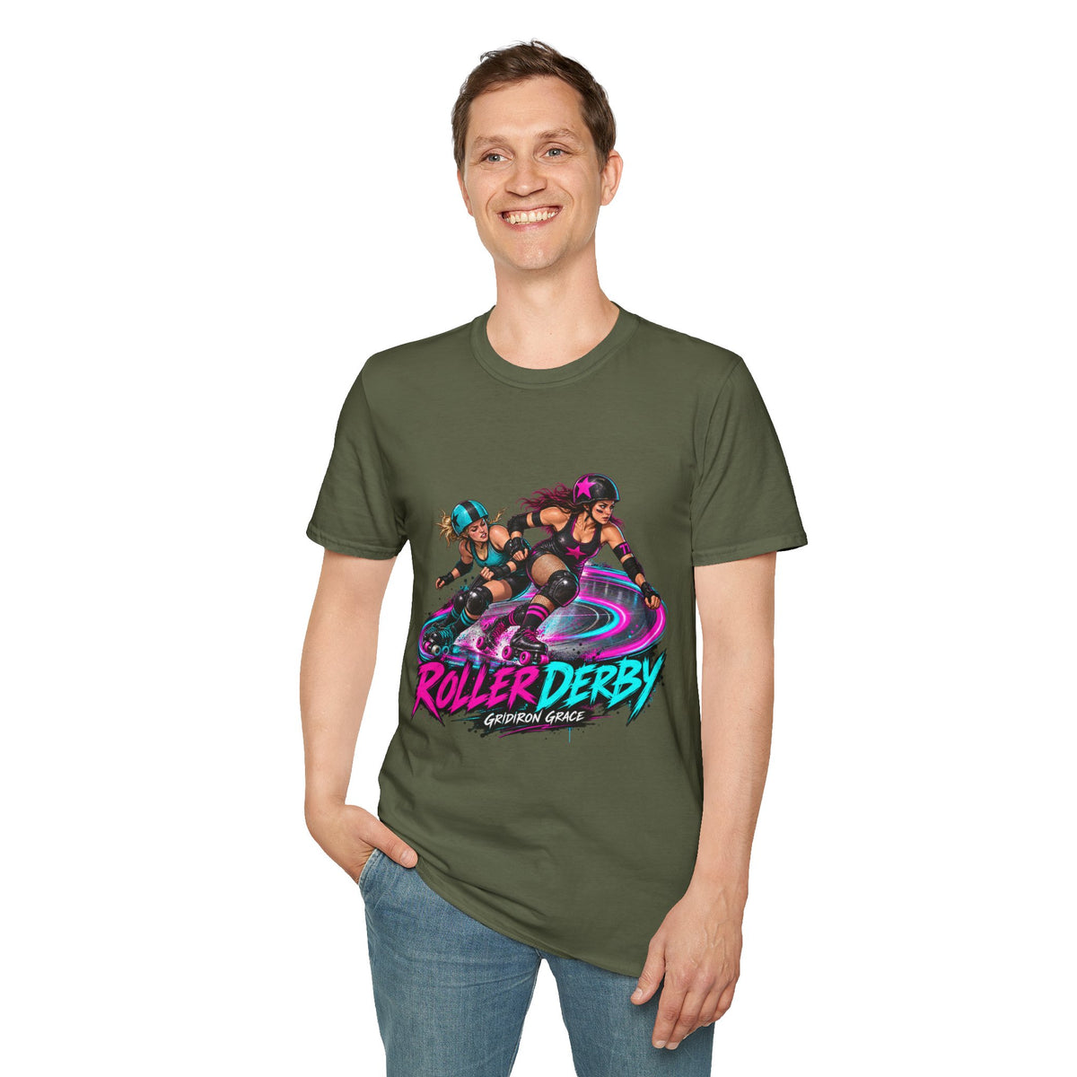 Roller Derby Graphic T-Shirt — Neon Skate Team “Roller Derby” Design