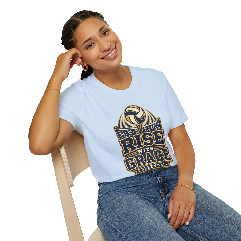 Volleyball "Rise With Grace" T-Shirt — Athletic Team Tee for Players & Fans