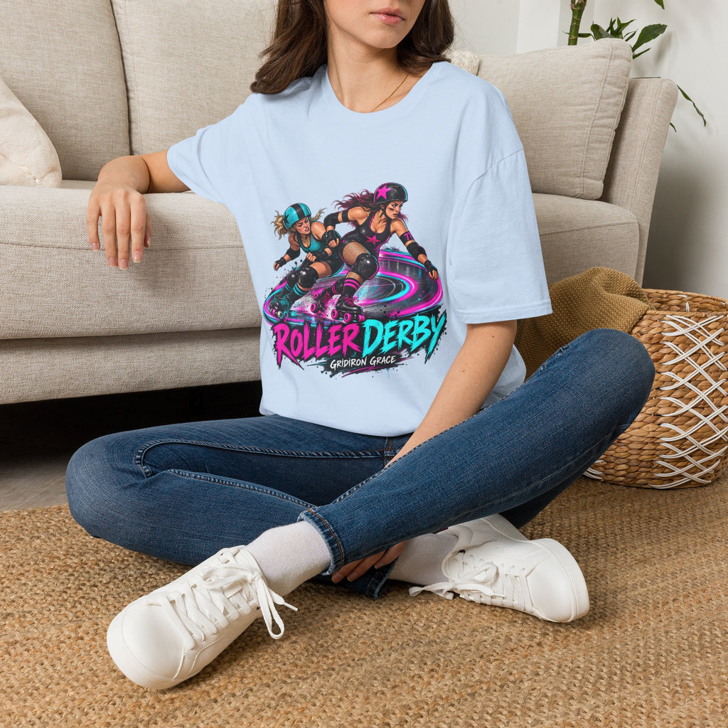 Roller Derby Graphic T-Shirt — Neon Skate Team “Roller Derby” Design