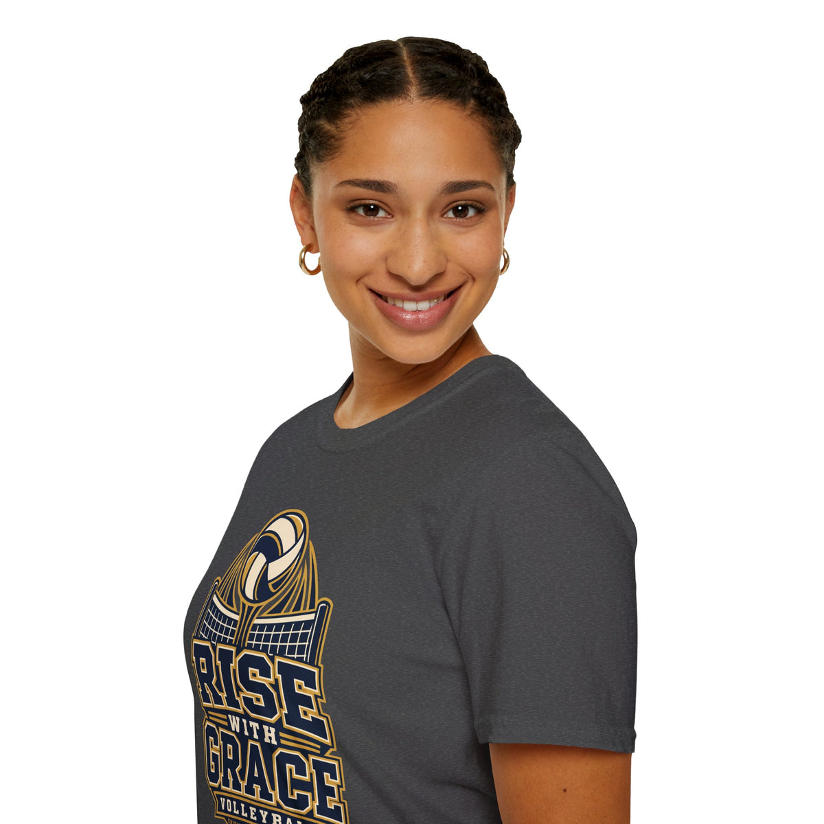 Volleyball "Rise With Grace" T-Shirt — Athletic Team Tee for Players & Fans